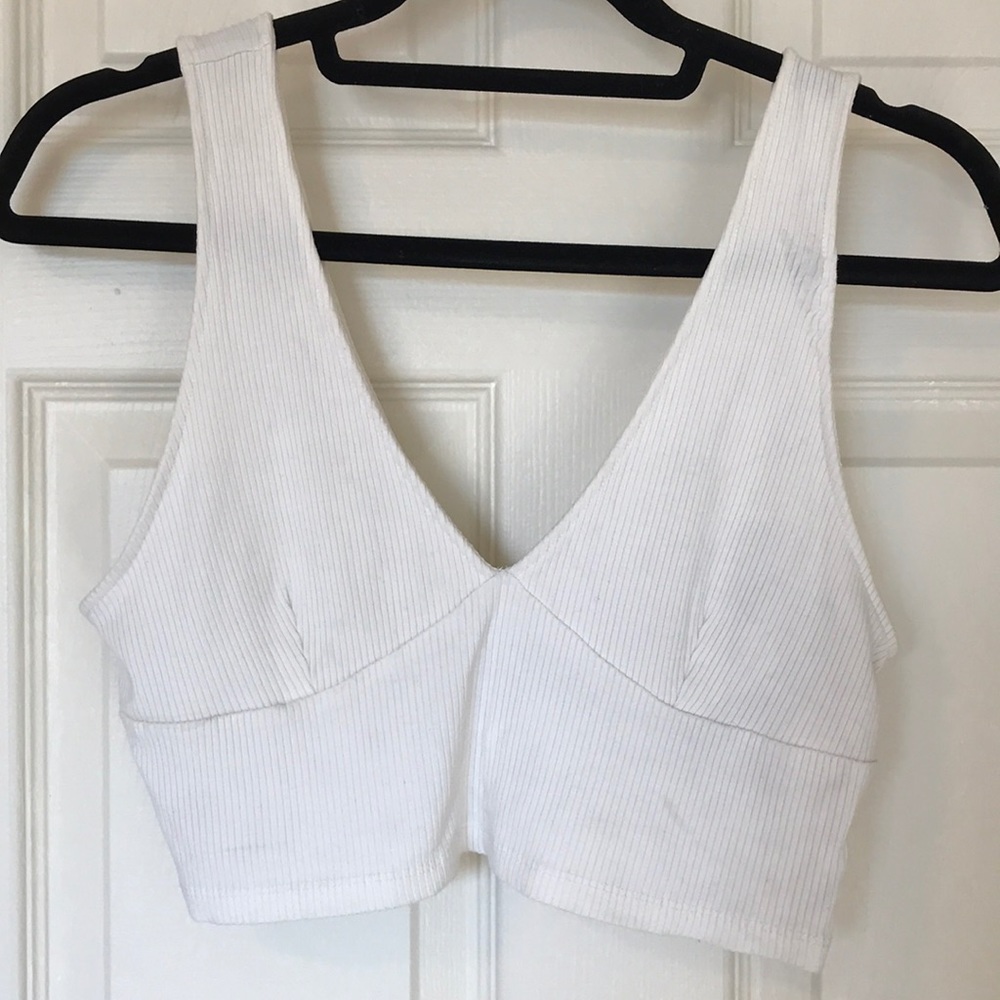 White Deep V crop top